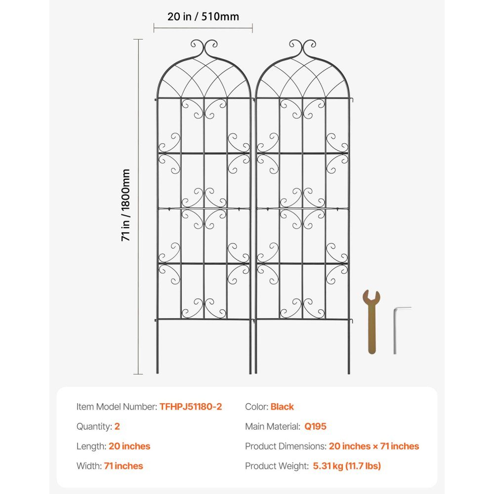 Trellis for Climbing Plants, 51x180 cm, Trellis, Set of 2, Rustproof Metal Trellis for Garden Flowers, Trellis for Roses, Cucumber Support, Decorative Clematis Trellis for Courtyards and Lawns