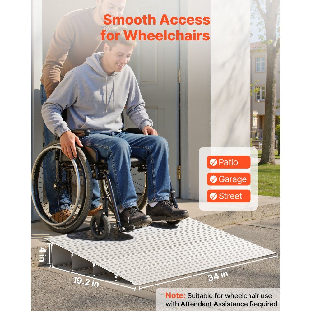 Rampe de seuil de porte 550 x 865 x 115 mm Rampe de fauteuil roulant en alliage d'aluminium avec capacité de charge de 360 ​​kg Rampe de trottoir pour escaliers de maison pour fauteuils roulants, scooters, marcheurs, vélos, tricycles