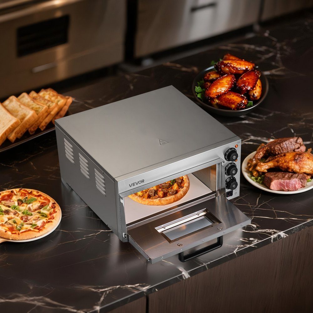 Commercial Countertop Pizza Oven, 16 Inch Cover Layer, Stainless Steel Electric Pizza Oven with Stone and Handle, Multipurpose Indoor Pizza Machine for Baking Pretzels in Restaurant at Home