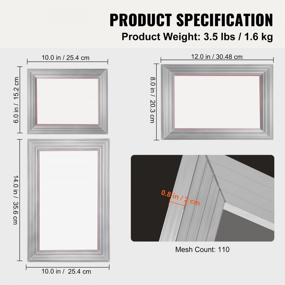 Zestaw do sitodruku, 3 części. Aluminiowa rama do sitodruku 152,4x254 mm/203,2x304,8 mm/254x355,6 mm 110 mesh, 5 rakli i folii do brokatu i sitodruku do T-shirtów, druku DIY itp.