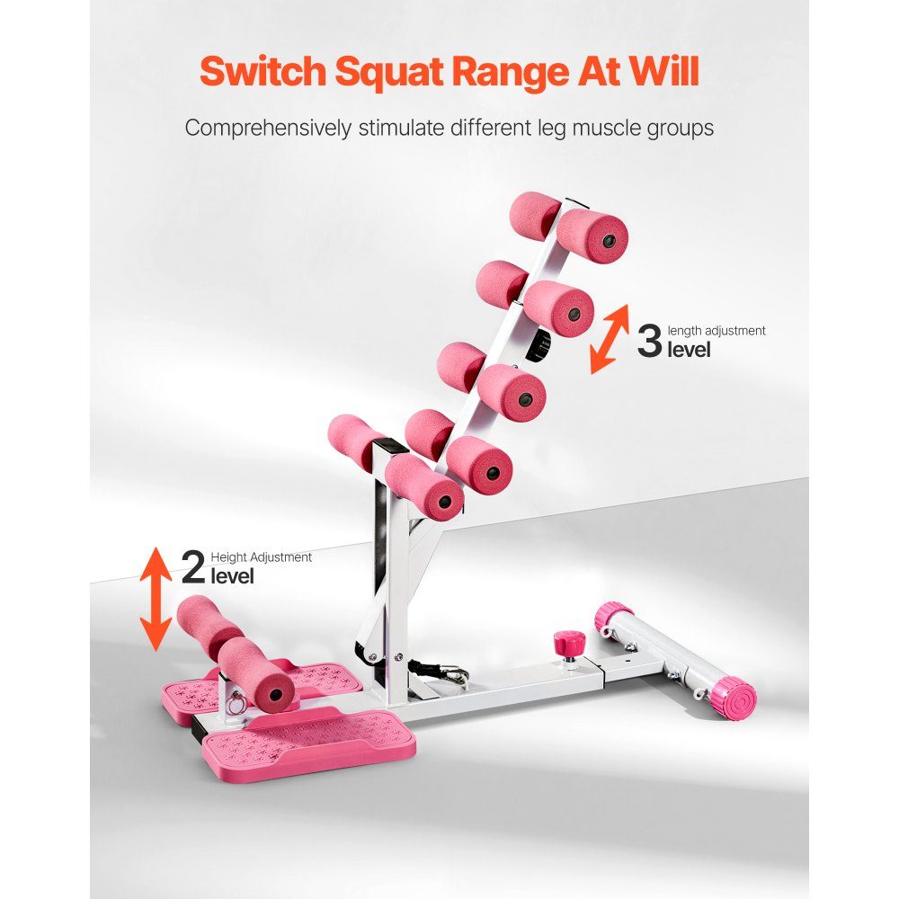 Deep Squat Machine, Adjustable Glute Trainer with 3 High Strength Resistance Bands, Folding Core and Glute Trainer, Push Up Exerciser for Home Gym, Pink + White