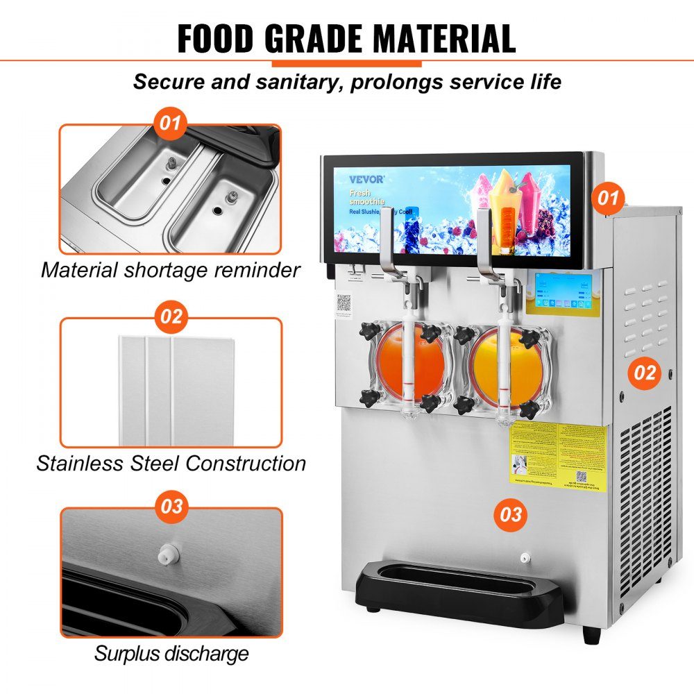 8L x 2 Kommerzielle Slush-Eismaschine, Slush-Maschine mit 26~32L/Std. Slush Slushy-Maschine, 1800 W Slush-Maker-Maschine 94 kg Slush-Eismaschine Edelstahl Slushy-Maschine 570 × 680 × 925 mm