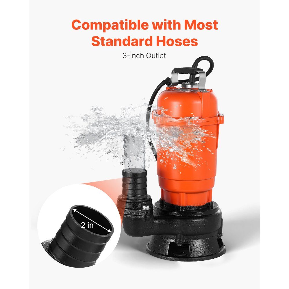 550 W Tauchpumpe, 18000 l/h, Schmutzwasserpumpe aus Gusseisen mit 5,08 cm Auslass, max. 10 m. Förderhöhe, zum Abpumpen von Schmutzwasser, für Pools, Gärten, Teiche, Keller & überschwemmte Gebiete