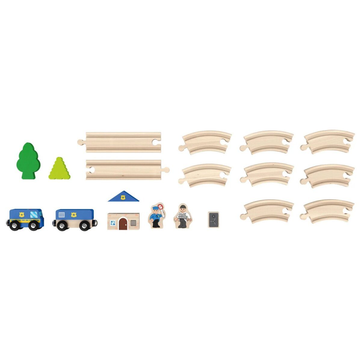 Playtive Holz Bahnset, 18-teilig (Polizei)