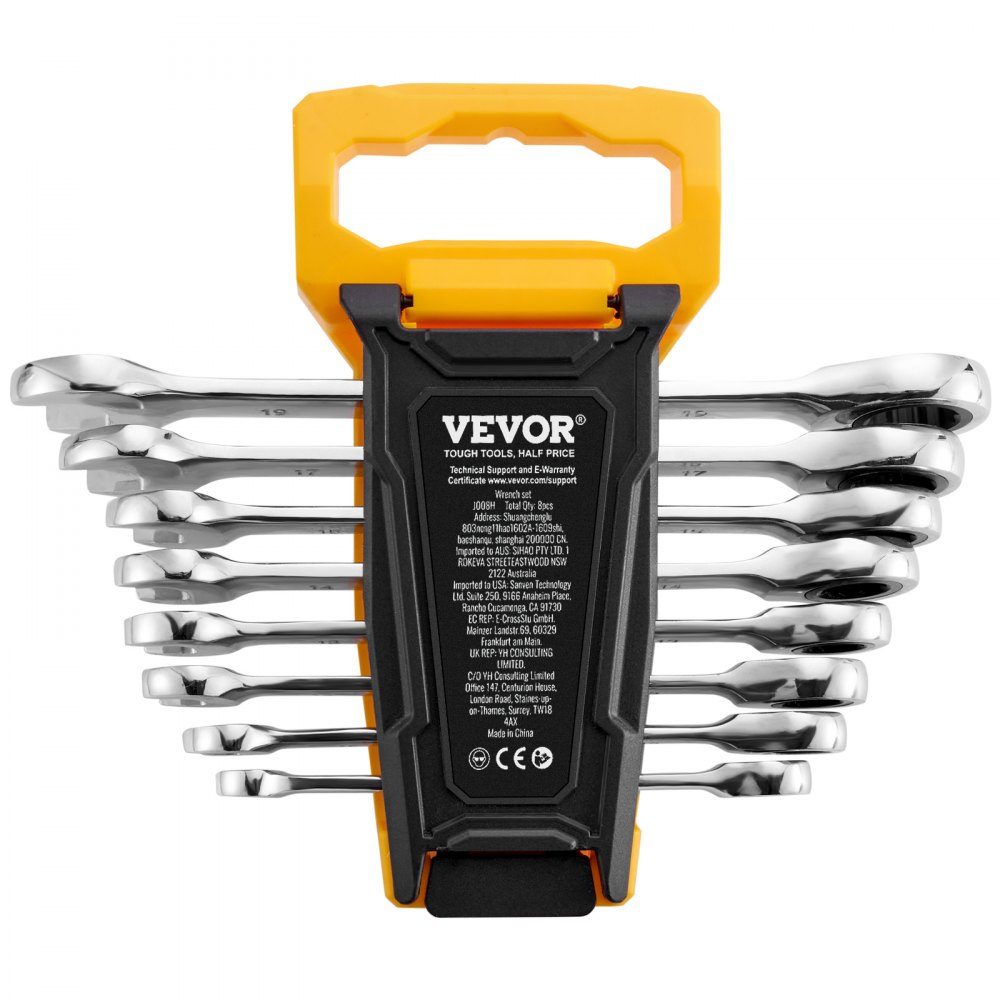 Wrench Set, 8 Piece Ratchet Wrench Set with Organizer Rack, Cr-V Steel Metric 8mm to 19mm Wrench Set, Ideal for General Car Repairs in Home, Garage, Workshop