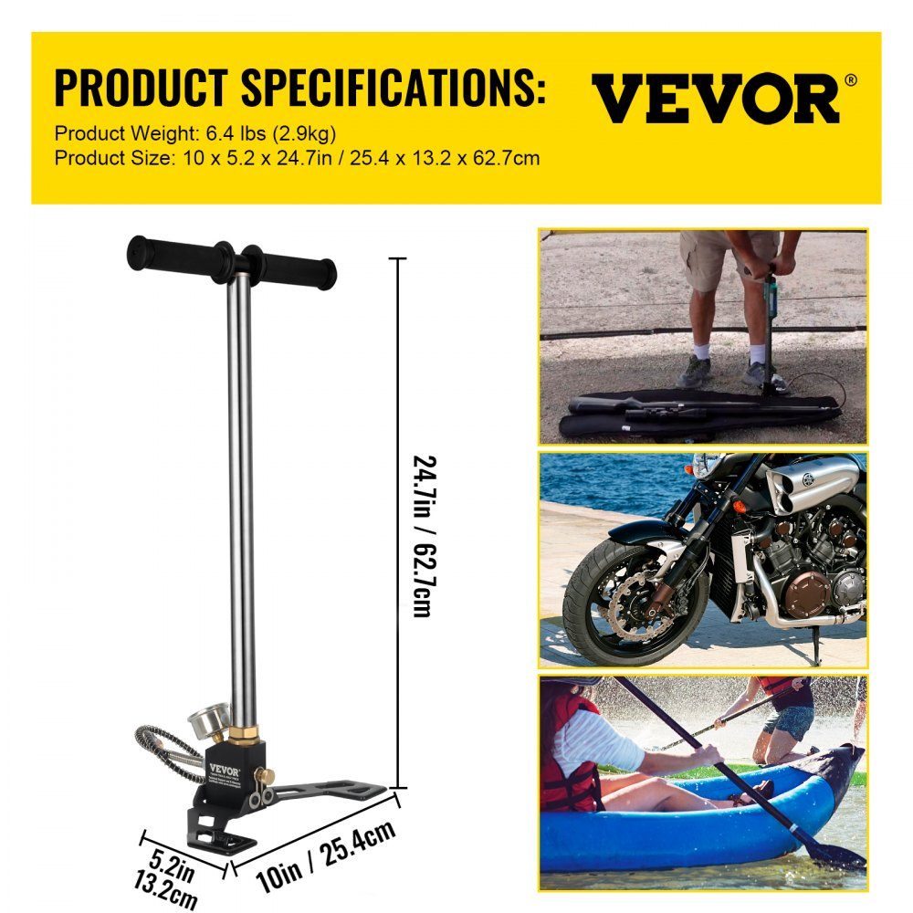 Pompe à air haute pression à trois étages 4500 psi, pompe à main portable 30 MPa, pompe à air pompe à vélo haute pression pompe à air pour vélo électrique VTT vélo de route accessoires complets