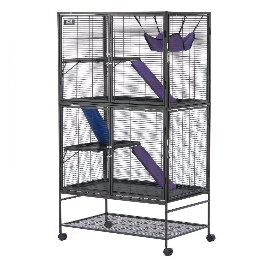 64,6 Zoll rollender Frettchenkäfig aus Metall, großer 4-stöckiger Käfig, Kleintierkäfig mit Rampen und Tablett, einfach aufzubauen für Haustierratten, Hamster, Meerschweinchen, Chinchillas, Eichhörnchen, Igel, Kaninchen