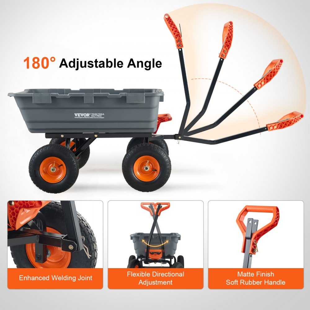 Trolley, Garden Cart with Easy to Assemble Steel Frame, Garden Cart with 2-in-1 Convertible Handle, Multi-Purpose Wheelbarrow with 680kg Load Capacity, 33cm Tires