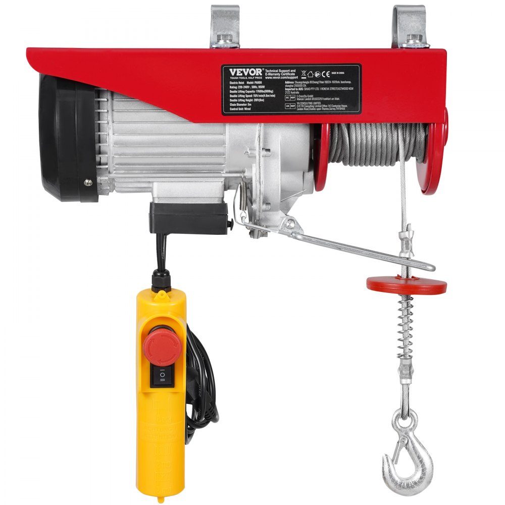 Electric Winch, 800kg Motor Winch with 4.2m Cable Remote Control, 12m Lifting Height with Single Cable, Single/Double Slings, Emergency Stop, Hoist for Garage, Warehouse, Factory