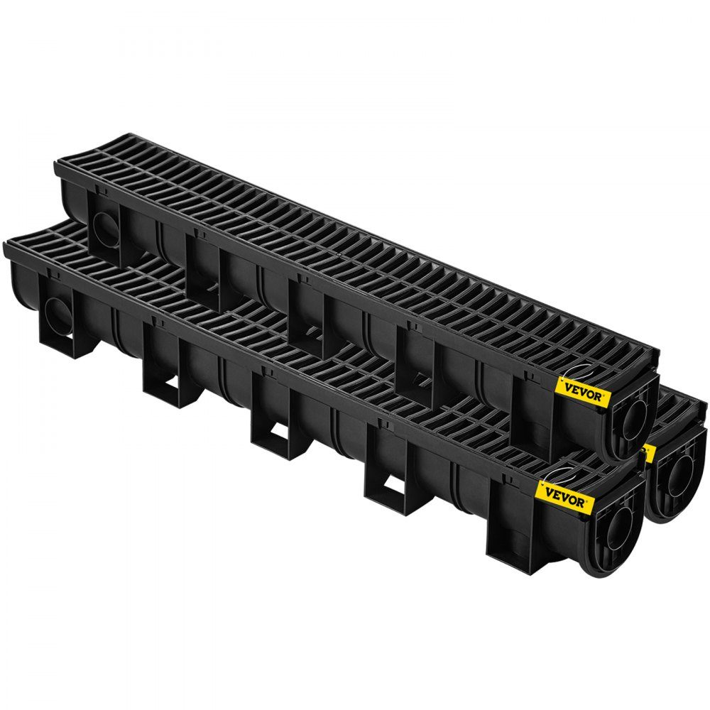 Dachrinnen-Set, 3 Stück, Entwässerungsrinne, HDPE-Kunststoffgitter, Grabenentwässerungssystem 15 x 13 x 100 cm, mit 3 Endkappen, Steckverbindung, für Gartenabfluss, Auffahrt, Pool, Gehweg