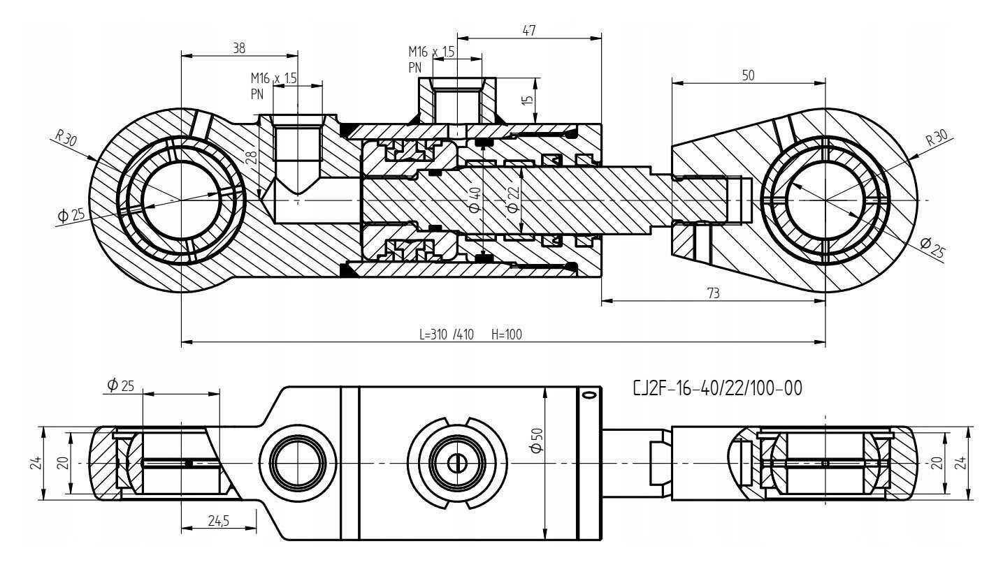 Doppeltwirkender Hydraulikzylinder mit 100 mm Hub + Montagematerial