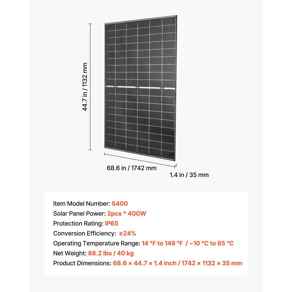 Bifacial Solar Panel 2pcs 400W 16BB Monocrystalline N Type PV Module 24% Efficiency Waterproof IP65-Solarpanel with MC4 Output and Aluminum Frame for Car Boat RV Off Grid