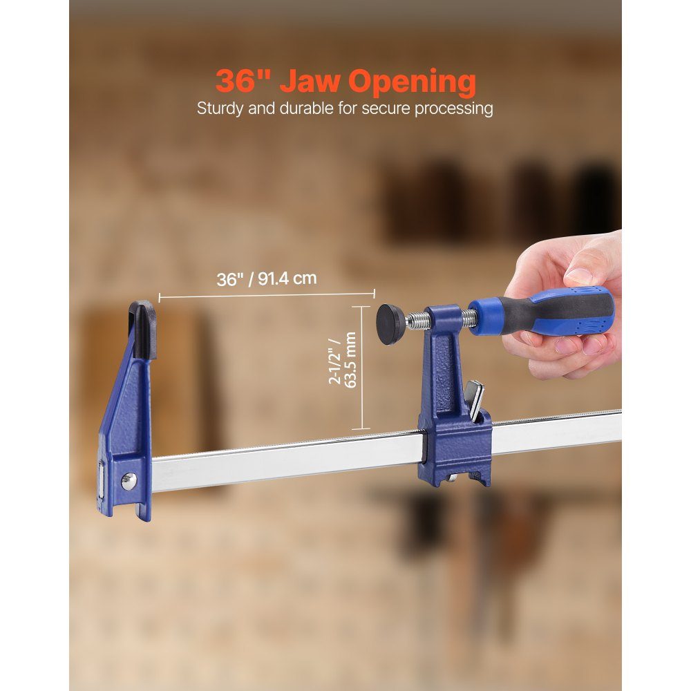 Woodworking Pole Clamps, 4 Pack, 36" Opening, Locking F Clamp with 500lb Load Limit, 2.5" Depth, Cast Iron and Carbon Steel, Easy to Use Metalworking
