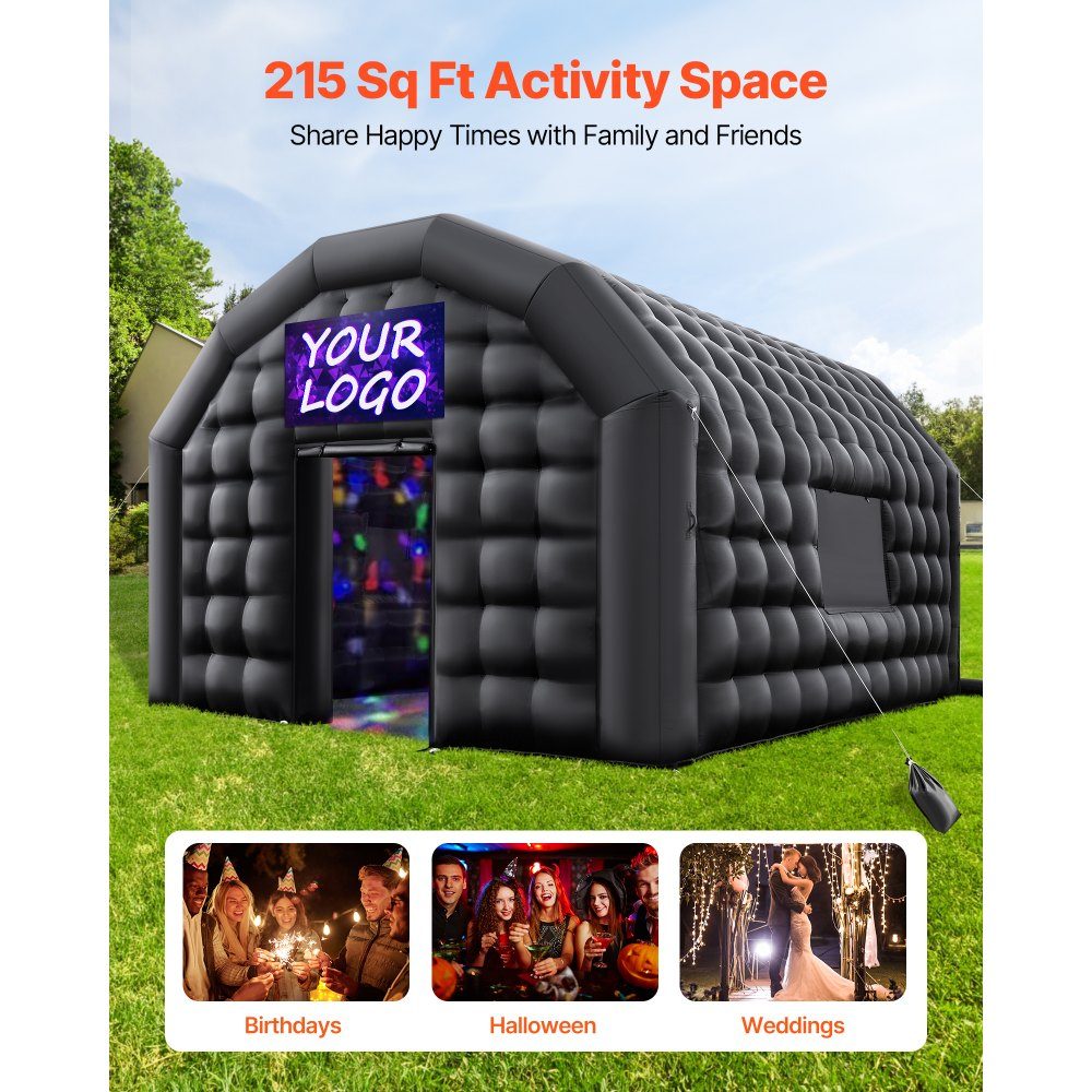 Tente de fête Gonflable 5x4x3.8m Tente Cube pour Disco Night Club Gazebo Tente de Mariage mit 680-W- Souffleur Sac de Sable 2 fenêtres pour événements Anniversaire Mariage Noir