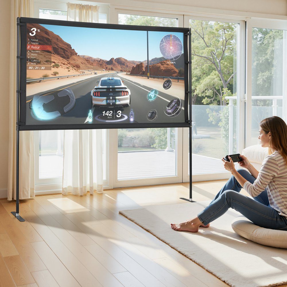 Projection Screen (80 Inch) with 160° Wide Angle & Stand, Projector Screen for Indoor & Outdoor Projector 16:9 4K HD, Portable Movie Screen with Carry Bag for Home Theater Office Presentation
