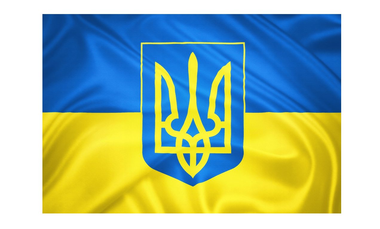 Ukraine flag 112x75 sewn into the tunnel for flagpole with symbol