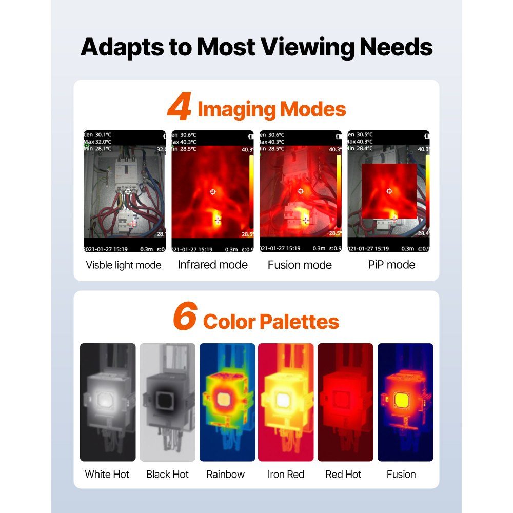Thermal Imaging Camera, TISR Super Resolution 240x180, Portable Thermal Imaging Camera with 2MP Visual Camera, 96x96 IR Resolution, 25Hz Refresh Rate, -20-550°C, 4 Image Modes and 6 Color Palettes