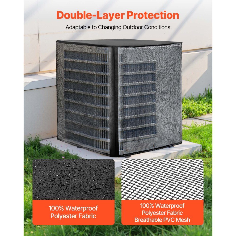 Air Conditioner Cover 711x711x812mm Air Conditioner Protective Cover Dual Layer Removable Roof Waterproof Polyester Universal HVAC Protector for Outdoor Air Conditioners Black