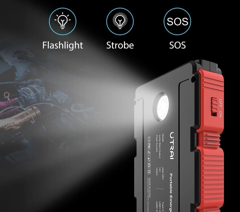 *OFFER* UTRAI Car Jump Starter 12V 1000A 13000mAh Car Battery Power Bank, up to 6L Petrol, 4.5L Diesel Starter with QC3.0, Dual USB, LED Flashlight