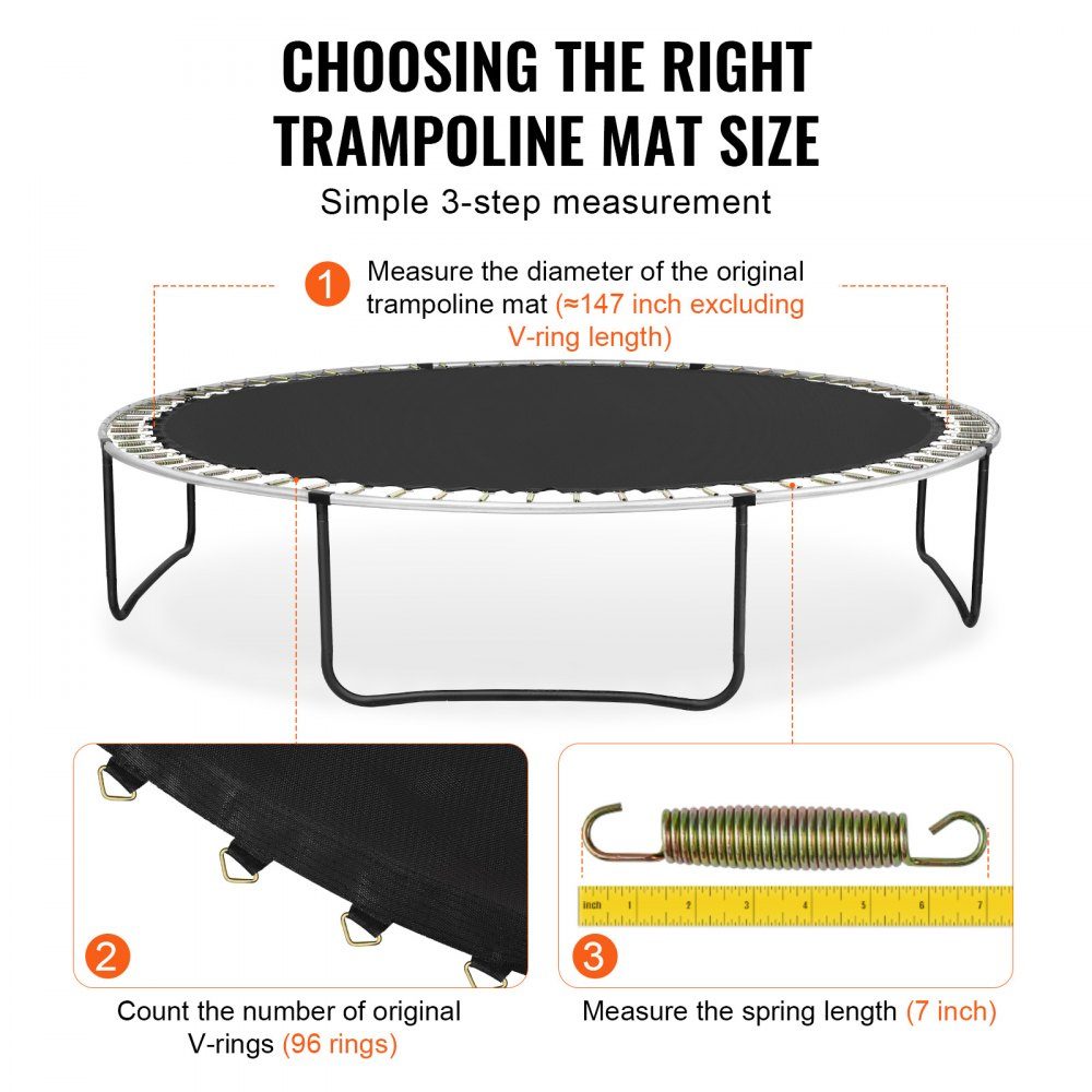 Replacement Trampoline Mat, Jumping Mat Fits 16" Frame, Universal Jumping Mat for Round Trampoline, UV Resistant Mat with 96 Durable V Rings, Fits 7" Spring Length