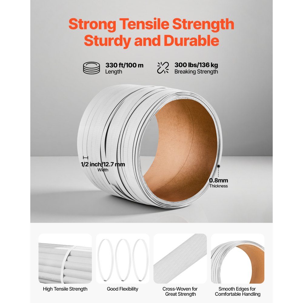 4-piece strapping set with strapping tape, manual strapping tool with 100 m PET tape, 100 metal clips & cutters, ideal workshop equipment for industrial packaging, transport & storage