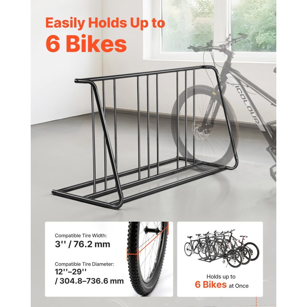 Porte-vélos pour 6 vélos, support de vélo autoportant compatible avec les pneus de 76,2 mm, porte-vélos double face en acier au carbone pour allées, garages et utilisation en intérieur