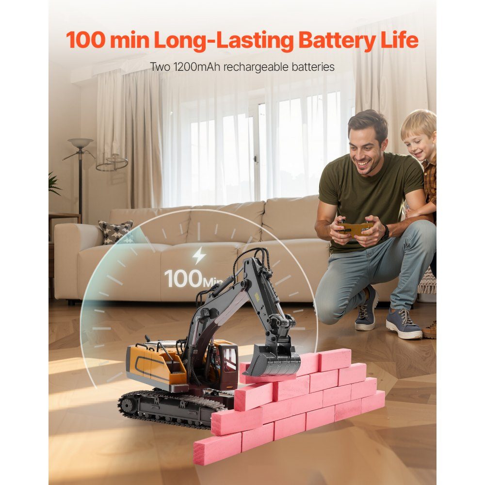 Remote Control Excavator Toy, 11 Channels, 1:20 Scale Remote Control Excavator Toy, Remote Control Excavator with Lights and Sounds, Working Construction Vehicles, 2 Batteries, Birthday Gift