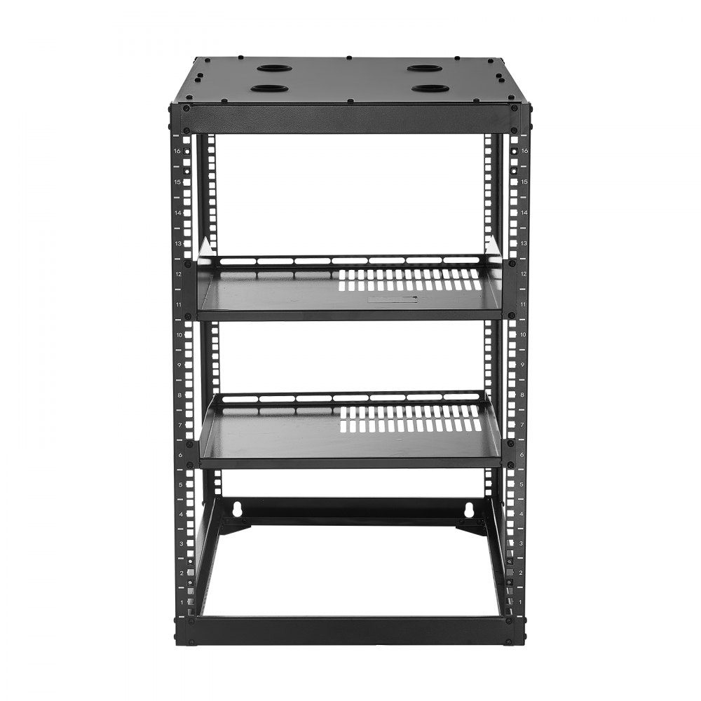 16U-Netzwerk-Rack mit offenem Rahmen, 585 mm Tiefe, Wandmontage- oder Stand-Server-Rack, 4-Pfosten-Rack mit belüfteten Regalen und Montagezubehör, für Netzwerk-IT-Geräte und AV-Geräte