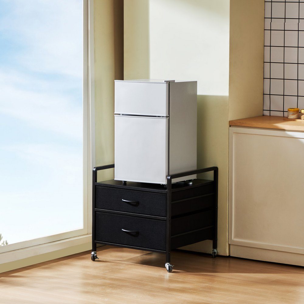 Mini support de Réf. rigérateur sur roulettes, support de réfrigérateur avec capacité de charge de 80 kg, mini table de réfrigérateur avec 2 tiroirs et 4 roulettes, étagère de réfrigérateur mobile pour dortoir, appartement, bureau, noir