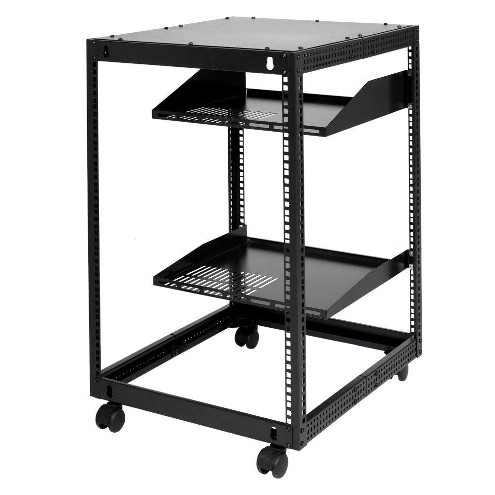 15U-Server-Rack mit offenem Rahmen, 15''-40'' verstellbare Tiefe, freistehender oder an der Wand montierter Netzwerk-Server-Rack, 4-Pfosten-AV-Rack mit Rädern, bietet Platz für Ihre gesamte Netzwerk-IT
