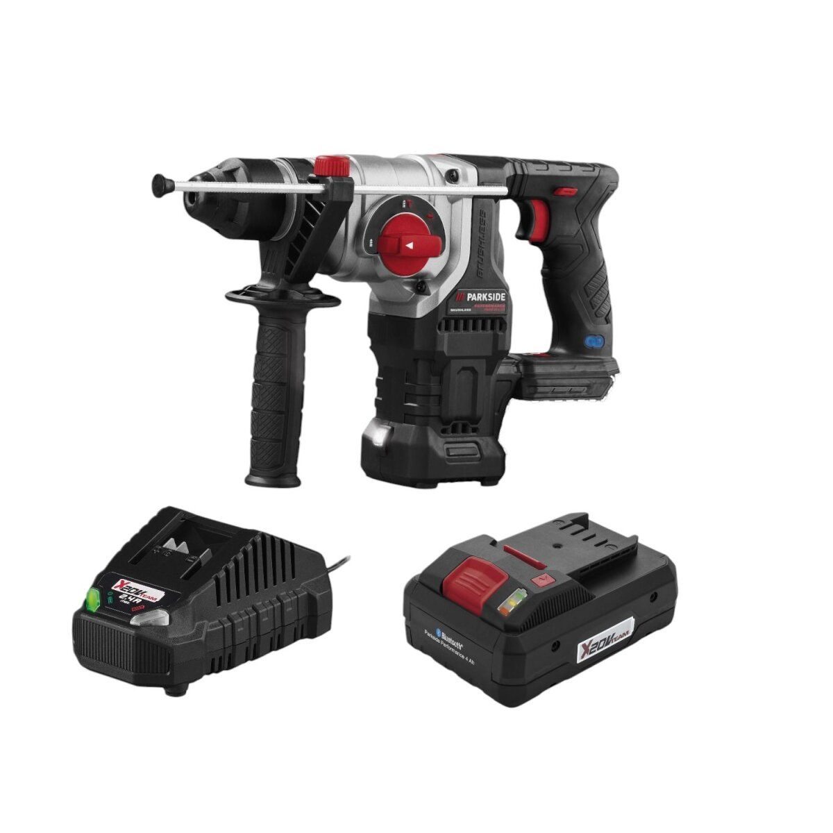 PARKSIDE® »PLG 20 C1« 20 V acculader, 2,4 A, PARKSIDE PERFORMANCE® PKHAP 20-Li D4 20 V accu combihamer en PARKSIDE PERFORMANCE® 20 V slimme accu »PAPS 204 A1«, 4 Ah