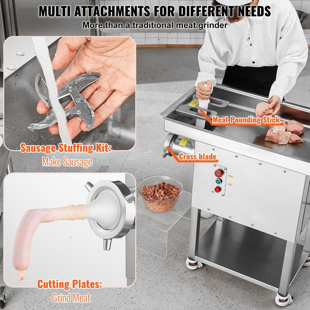 Commercial Meat Grinder 9.98kg/min Electric Meat Grinder 2200W with Blades and Grinding Plates Sausage Machine Commercial Stainless Steel Meat Grinder for Kitchen Restaurant Butcher Shop