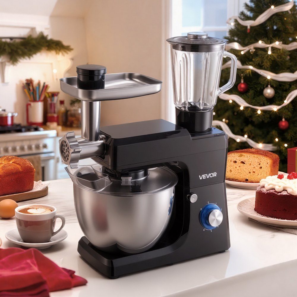 Robot culinaire électrique multifonction 1500 W avec bol en inox (7,8 l) et bol mélangeur (1,5 l), pétrin, pétrin à 6 vitesses + P, crochet pétrisseur, fouet et batteur