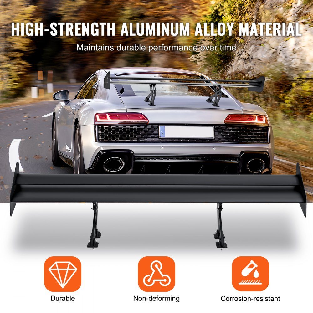 Aileron de voiture GT Wing, aileron universel à double pont de 53,1 pouces, aileron arrière de voiture en aluminium léger réglable, aileron de course BGW/JDM Drift noir