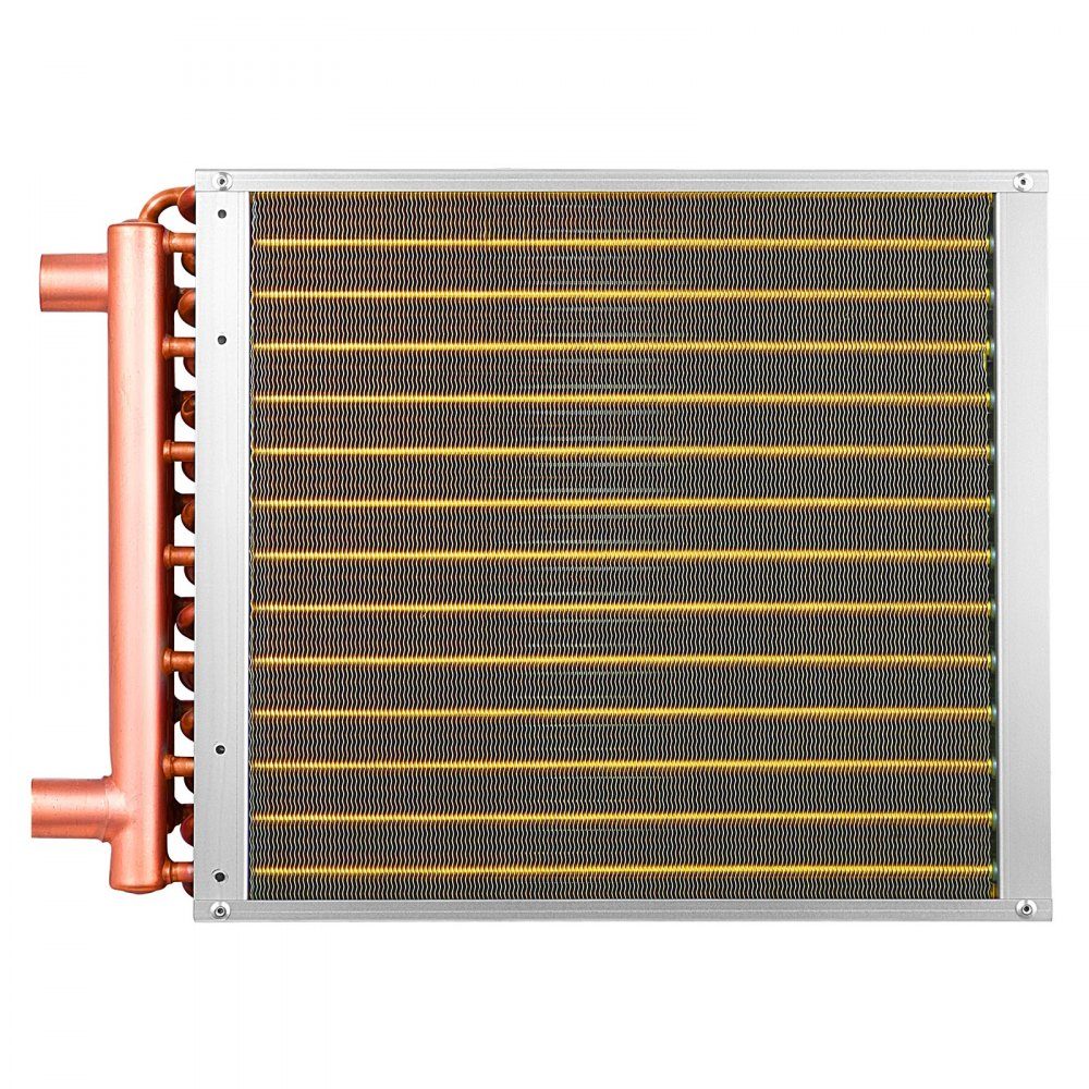 Lamellenwärmetauscher 356x356mm, 19 kW Wärmetauscher mit Kupferanschlüssen & Aluminiumlamellen, Wasser-Luft-Wärmetauscher mit 2,5 MPa Arbeitsdruck, Wärmetauscher zum Heizen Kühlen im Innenbereich