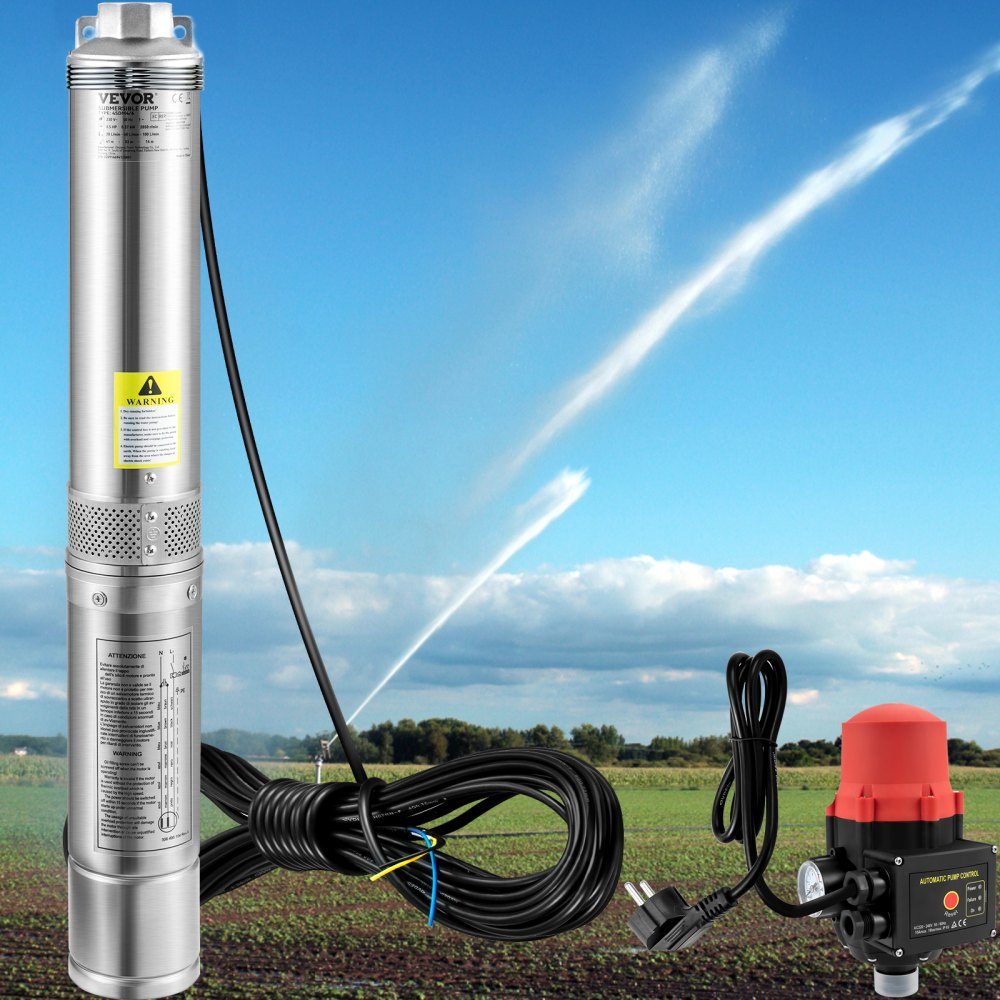 88 mm Tiefbrunnenpumpe 750W Brunnenpumpe 105L/min Tauchpumpe max. Förderhöhe 62m Rohrpumpe 230V 50Hz Sandpumpe IP68 Wasserpumpe 11 Laufradstufen Pumpe Ideal zur Bewässerung oder Wasserversorgung