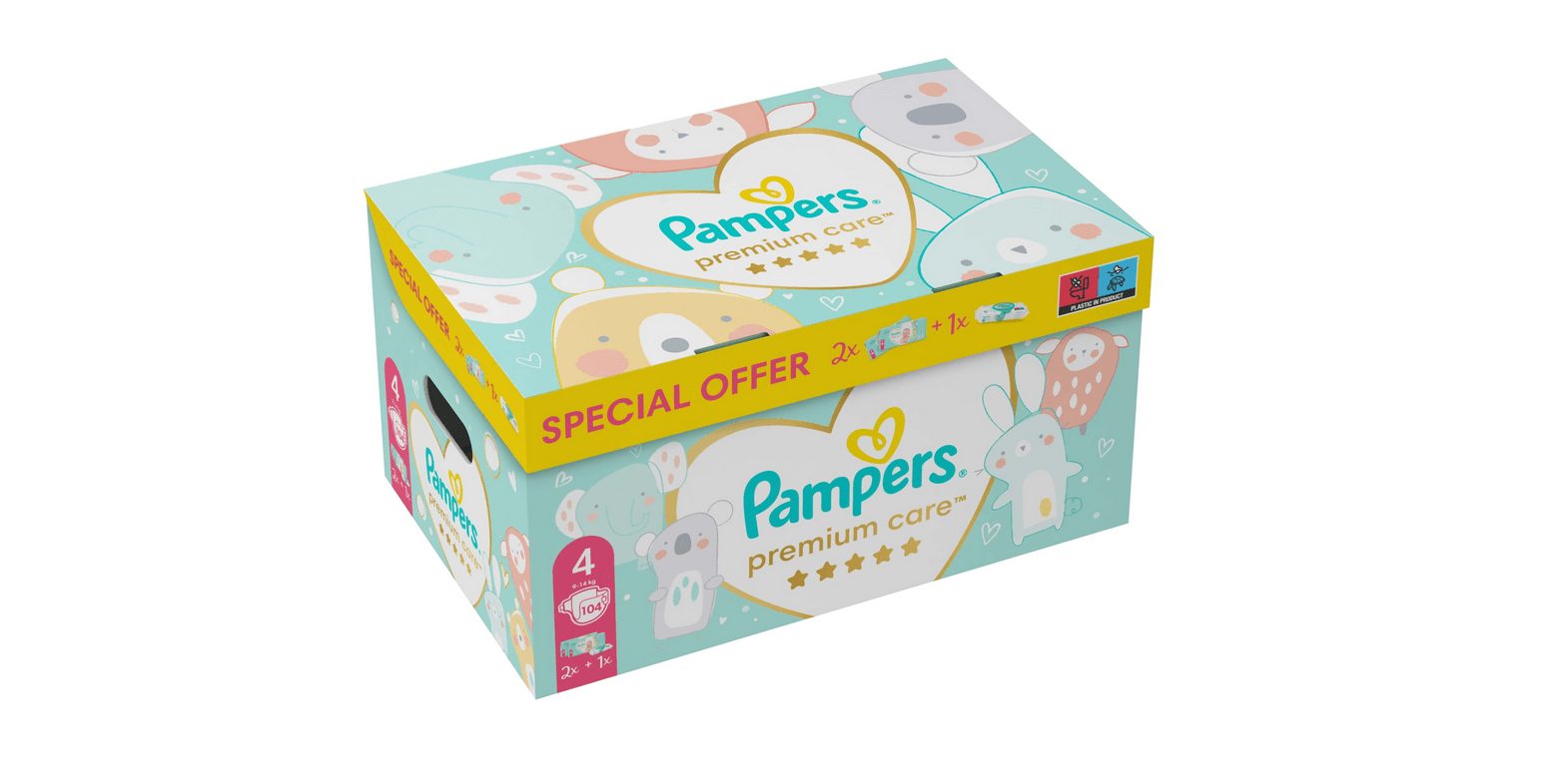 Pampers Premium Care 4 Maxi 9-14 kg 104 Windeln + Feuchttücher