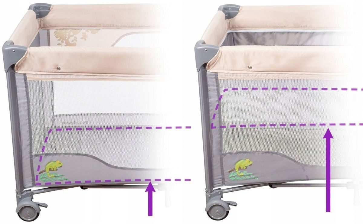 Children's travel cot system 68 x 128 cm, changing table, mosquito net, height adjustable