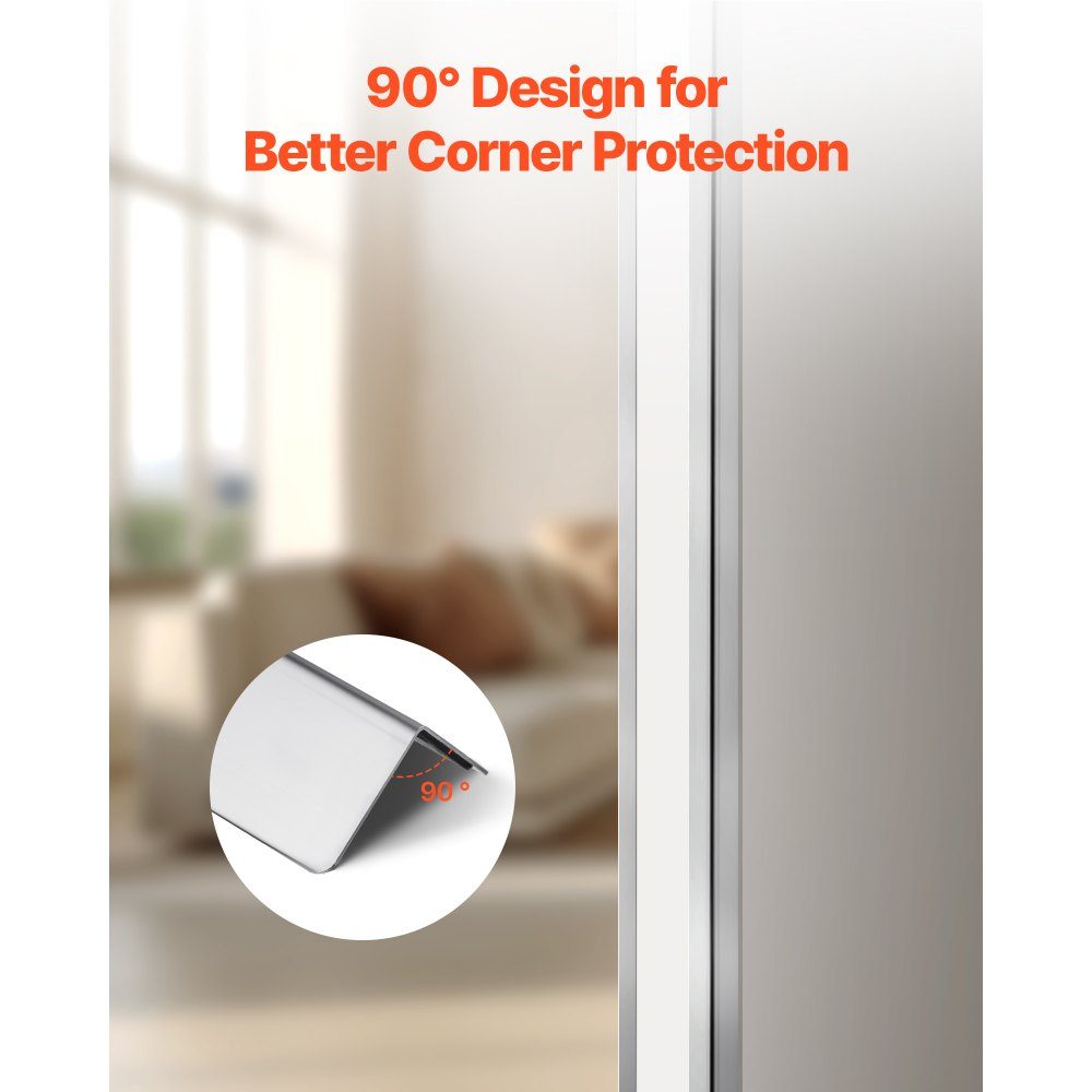 Lot de 10 protections de bord murales 38 x 38 x 2436 mm - Profilé d'angle en acier inoxydable - Protection murale avec ruban adhésif 3M - Angle de 90 degrés - Idéal pour la maison, le bureau et les espaces publics