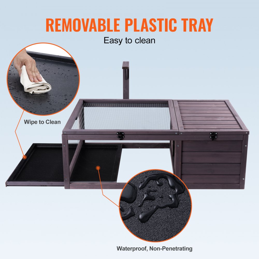 Habitat pour tortues, maison en bois pour tortues pour intérieur et extérieur, enclos pour tortues avec support de lumière suspendu, enclos pour reptiles 2 pièces, cage pour petits animaux pour geckos, lézards, serpents, 96,5 x 61 x 33 cm