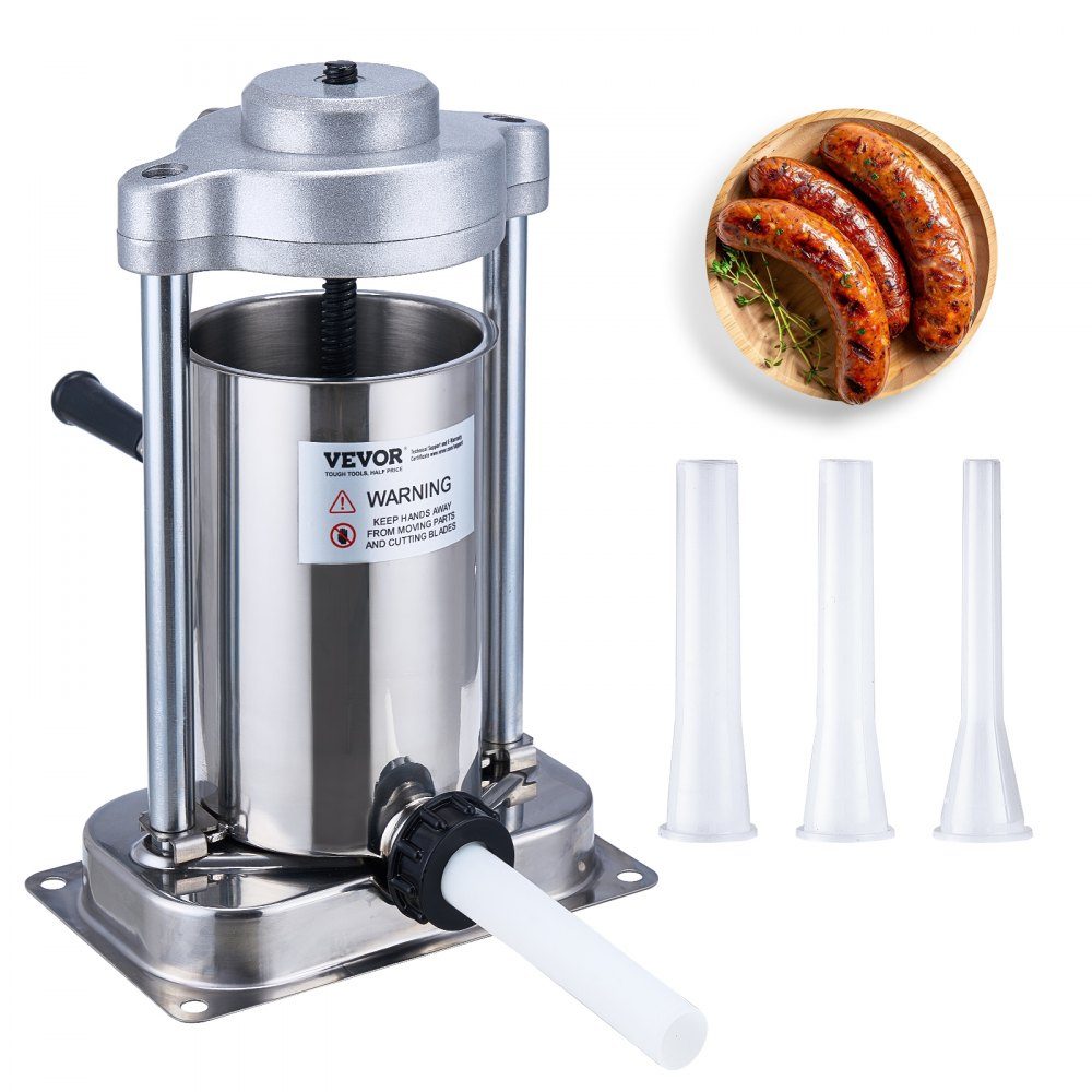 Manueller Wurstfüller, 2 l/5 lbs vertikale Wurstmaschine mit G-Typ-Klemme, Fass aus Edelstahl 304 in Lebensmittelqualität mit 2 Füllrohren, für Zuhause, Küche, Restaurant, Gewerbe