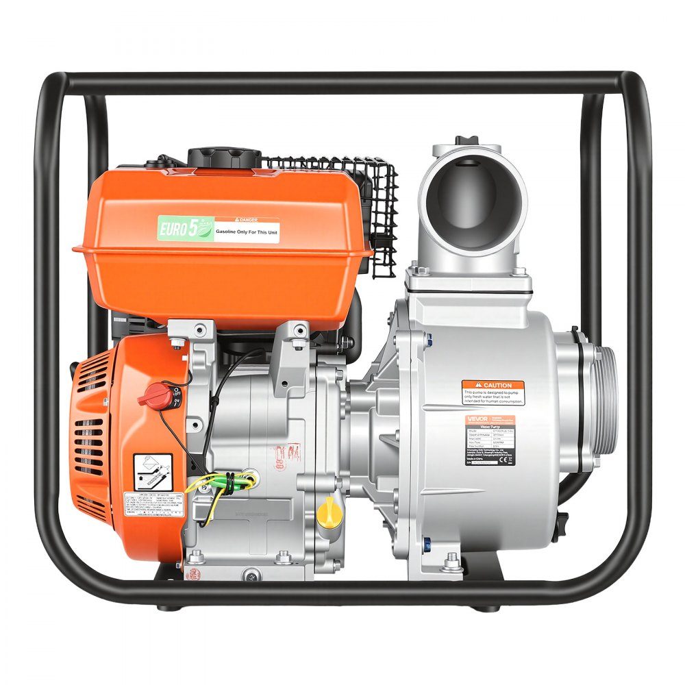 Pompe à eau essence 422 GPM, pompe à eau sale de 4 pouces, pompe à moteur de 8,3 CV portable avec tuyau de refoulement de 7,62 m et pompe de refoulement d'eau à turbine en fonte pour l'irrigation, le drainage, les chantiers de construction, les étangs