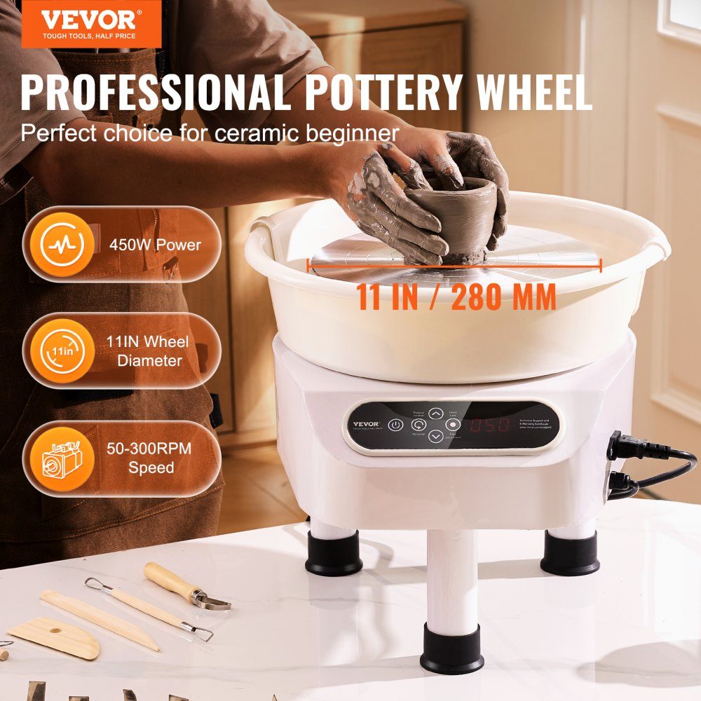 Pottery Wheel, 28cm Pottery Molding Machine, 450W Electric Pottery Wheel with Pedal and LCD Touch Screen, Direct Drive Ceramic Wheel and 3 Support Legs for DIY, White