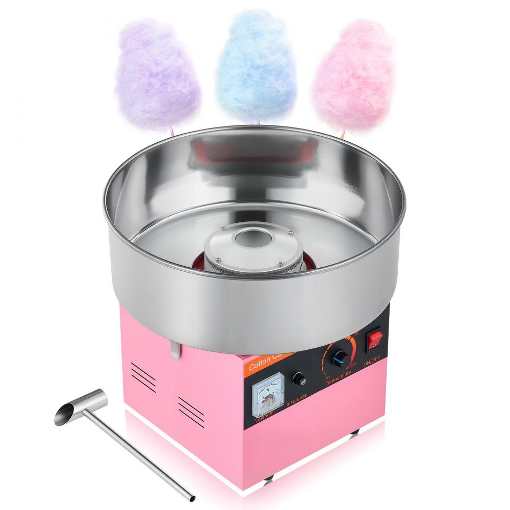 Machine à barbe à papa, machine à barbe à papa électrique 1000 W avec bol en acier inoxydable de 38 cm et cuillère à bonbons, fait de la barbe à papa pour les anniversaires à la maison, les réunions de famille, rose, 3500 tr/min – Réf. HT-23877