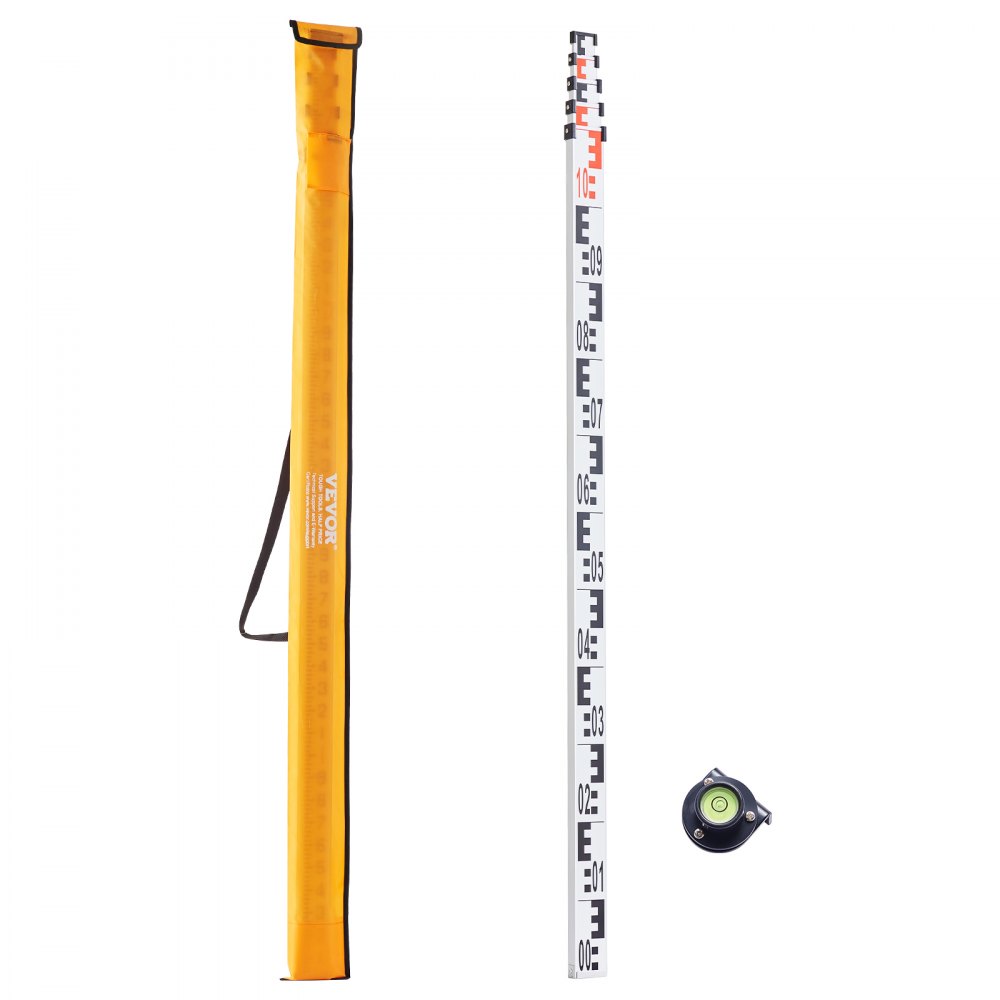 Bâton de mesure en aluminium, bâton de mesure télescopique métrique de 5 m, échelle double face en cm/mm, bâton de nivellement, bâton d'arpentage en alliage d'aluminium avec niveau à bulle et sac de transport pour mesurer les maisons, les murs, les sols