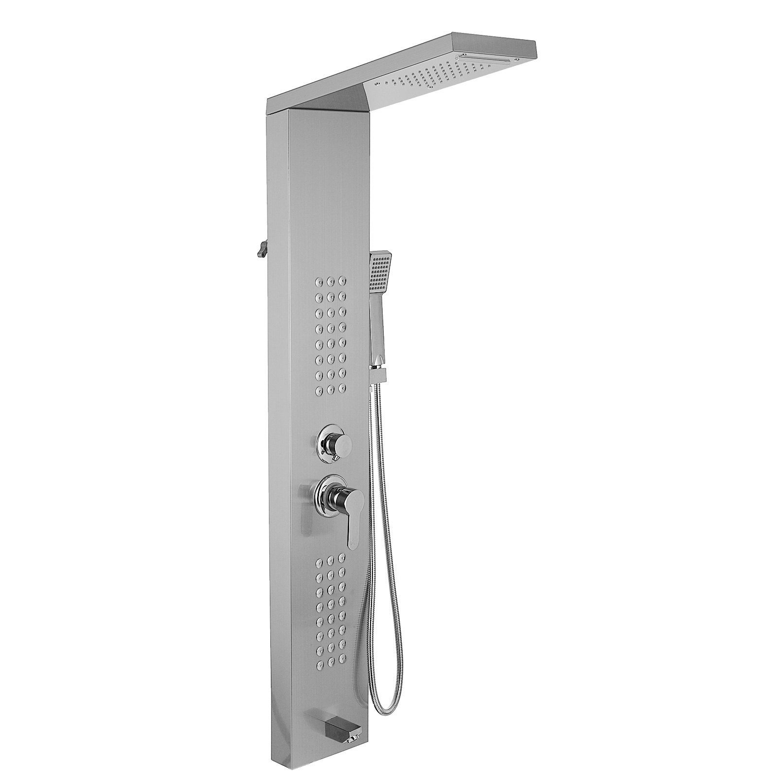 Colonne de douche 5 en 1, colonne de douche à effet de pluie, douchette à main en cascade d'hydromassage en acier inoxydable (argent séparé)