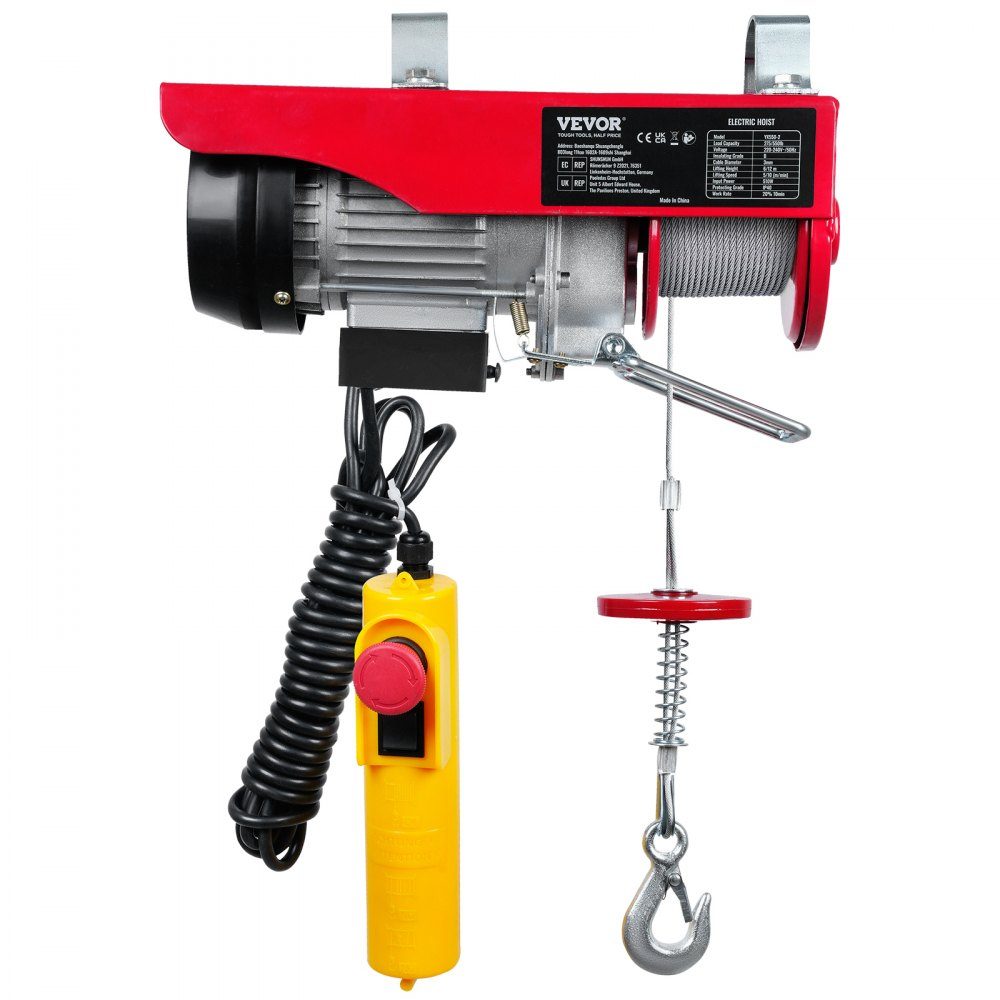 230 V elektrische Seilwinde, 125 kg bis 250 kg Hubhöhe, 12 m Seilzugmotorwinde, 510 W Motorflaschenzug, 10 m/min Hubgeschwindigkeit, Hebezeug mit kabelgebundener Fernbedienung, Seilzug, Kettenzug