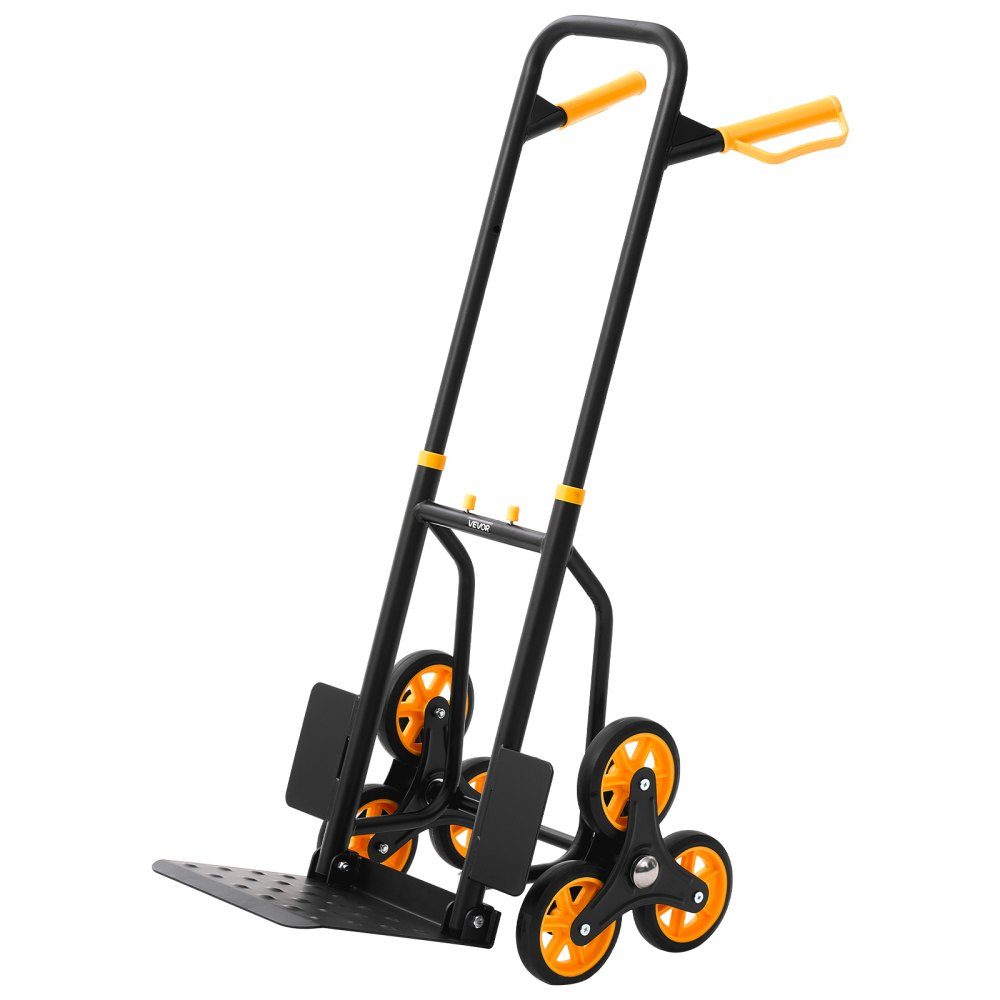 Folding stair hand truck, hand truck 150 kg load capacity, stair climber with 6 wheels & 2 tension straps, transport trolley, stair truck, stacking truck, ideal for household, shopping & storage