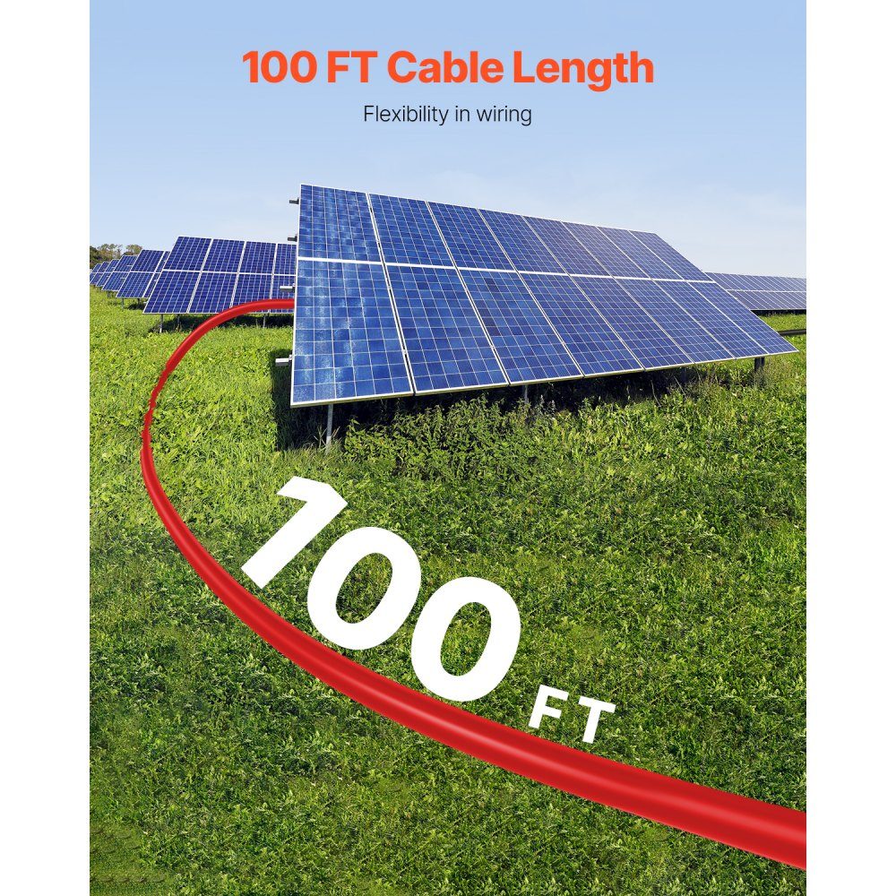 100ft Solar Cable, Solar Panel Extension Cable, 10AWG Cable, IP67 Waterproof PV Cable for Home Solar Panels, -40 to 105℃, Ships and RVs, Red