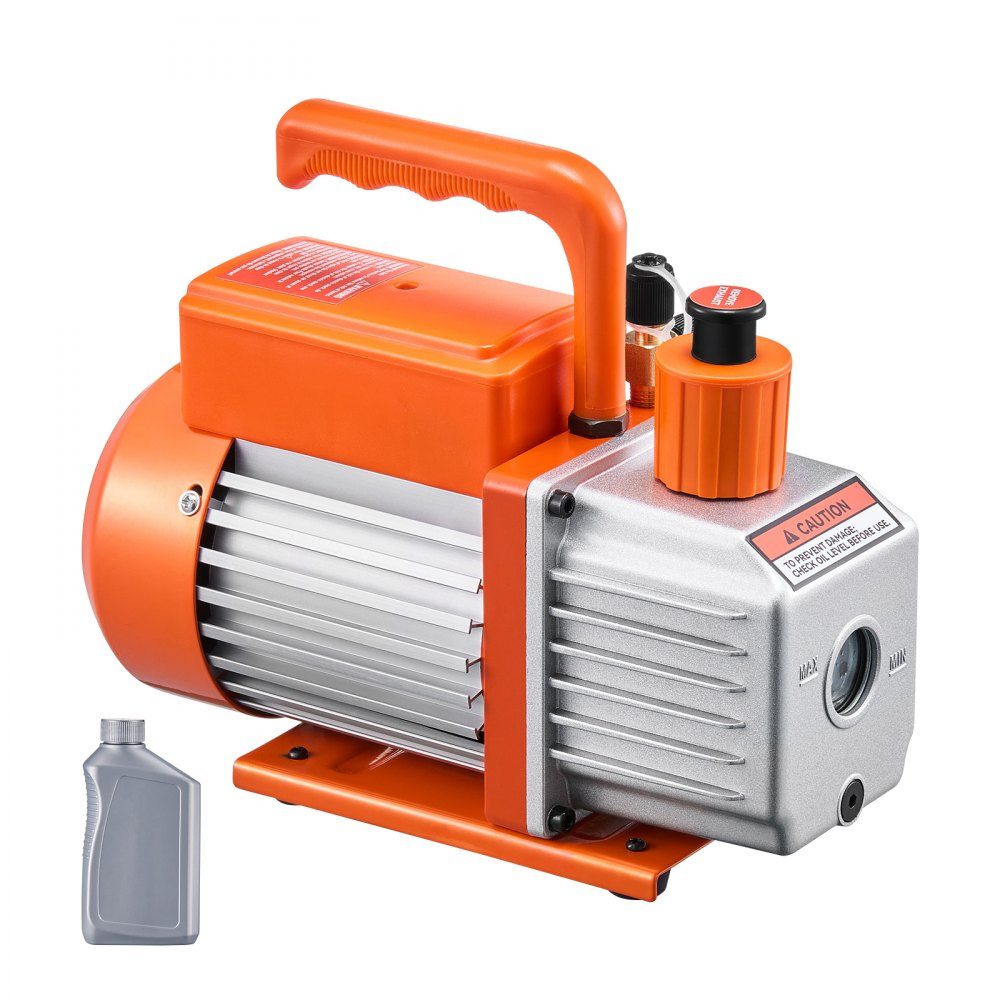 Vacuum Pump, 5 CFM HVAC Single Stage Rotary Vane Vacuum Pump for R134a, R22, R410a Systems, Auto AC Vacuum Pump Kit with Oil Bottle for Auto Air Conditioning Maintenance and Resin Degassing